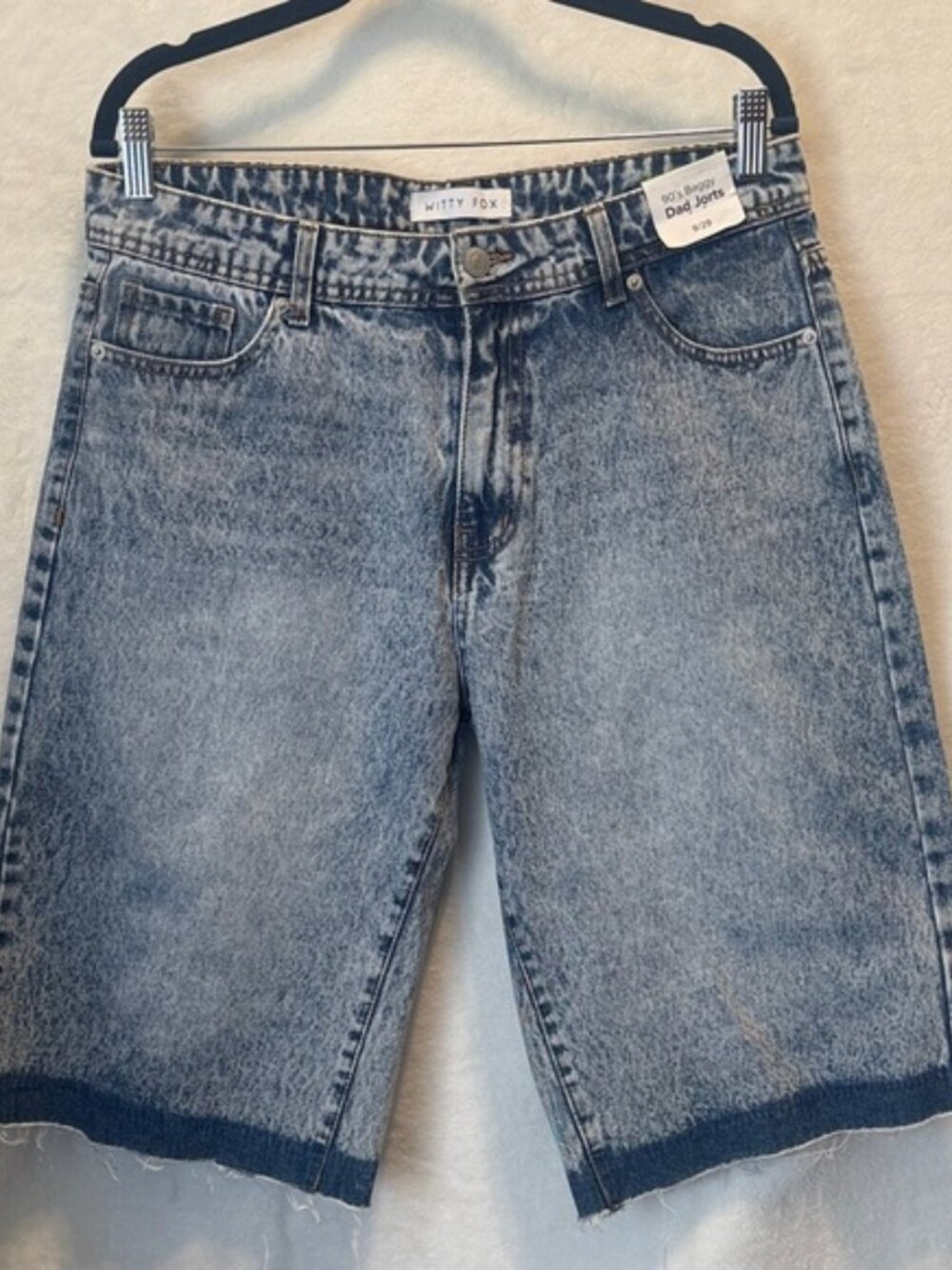 Witty Fox 90s Style Acid Wash Baggy Dad Jorts | Loose Fit Denim Shorts